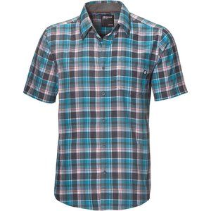 Marmot Syrocco Plaid Enamel Blue Short Sleeve Button Front Shirt Mens Small